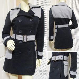 Yoki Womens Peacoat Coat Double-Breasted Jacket S Navy Blue Preppy Academia Chic